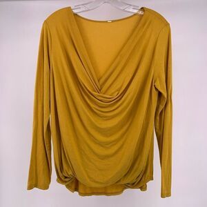 Marigold Yellow Draped Front V Neck Blouse